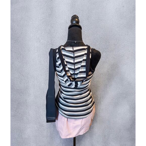 Vintage Y2K Bebe Sport Striped Hooded V-Neck Sleeveless Ribbed Top Medium - Picture 4 of 9